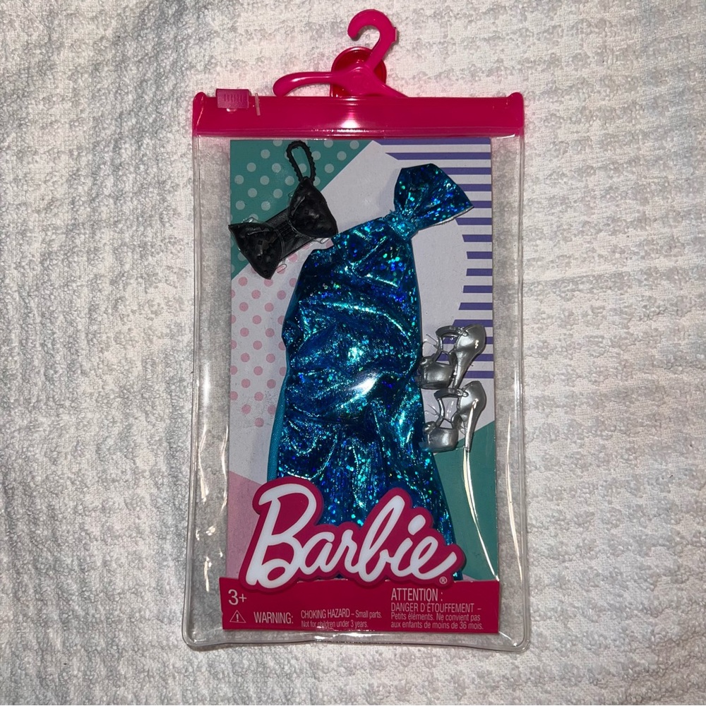 NWT - Barbie Shimmering Teal Blue Cocktail Dress Outfit & Accessories